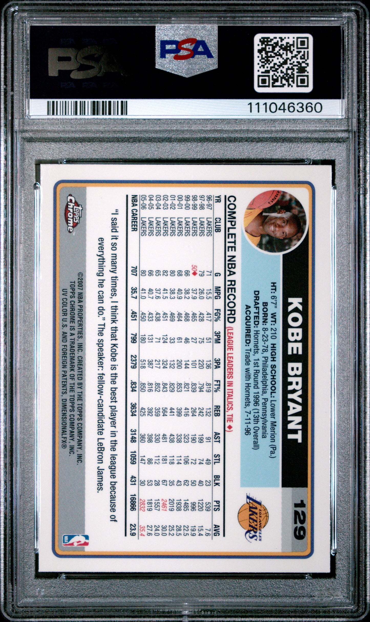 2006 Topps Chrome Kobe Bryant #129 PSA 10