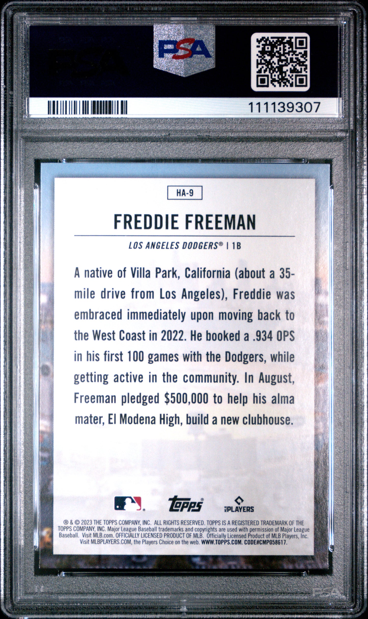 2023 Topps Home Field Advantage Freddie Freeman #HA9 PSA 9