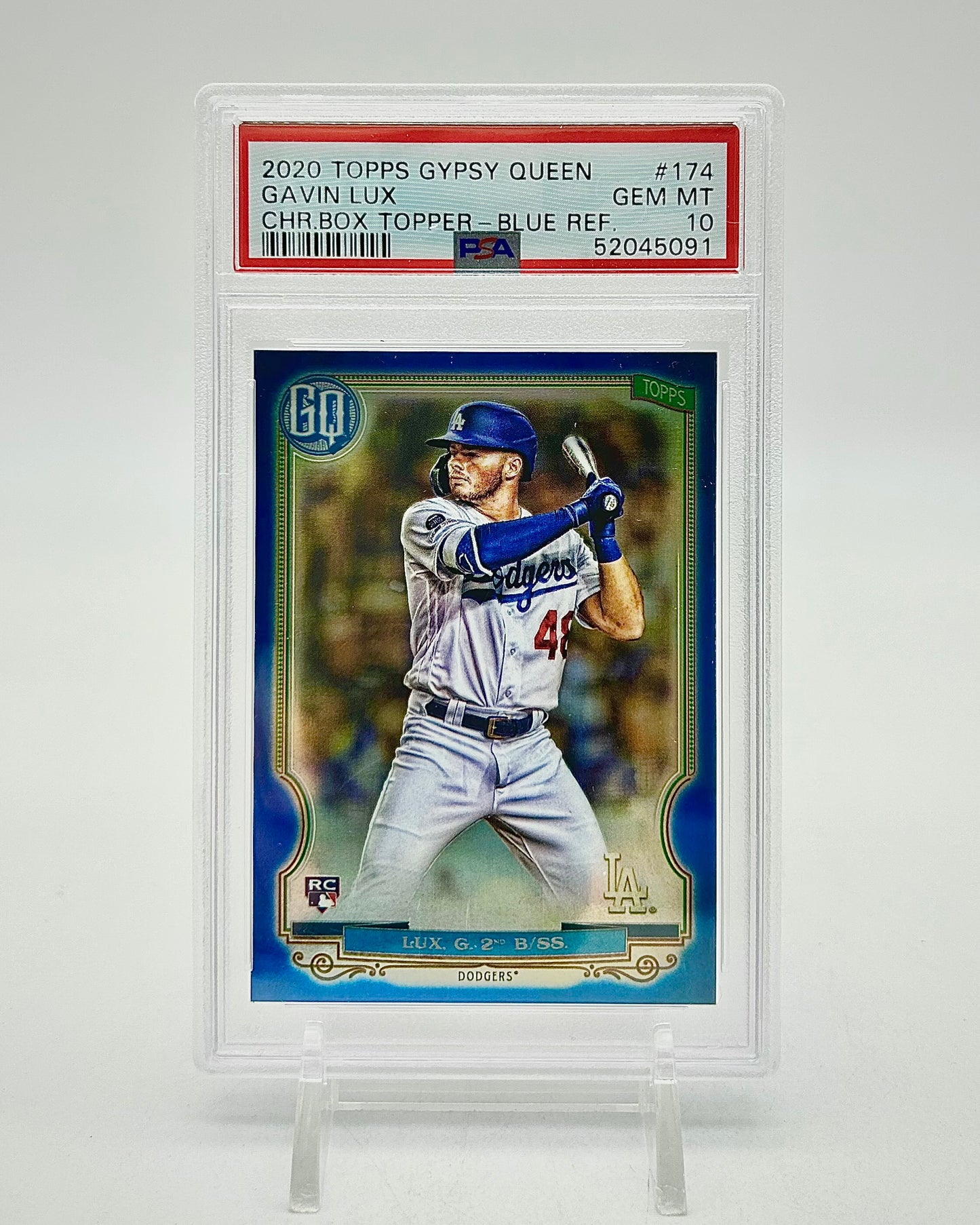 2020 Topps Gypsy Queen Chrome Box Topper Blue Refractor /99 Gavin Lux #174 PSA 10