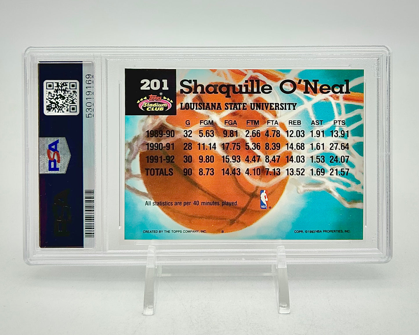 1992 Topps Stadium Club: #201 Shaquille O'Neal (PSA 9)