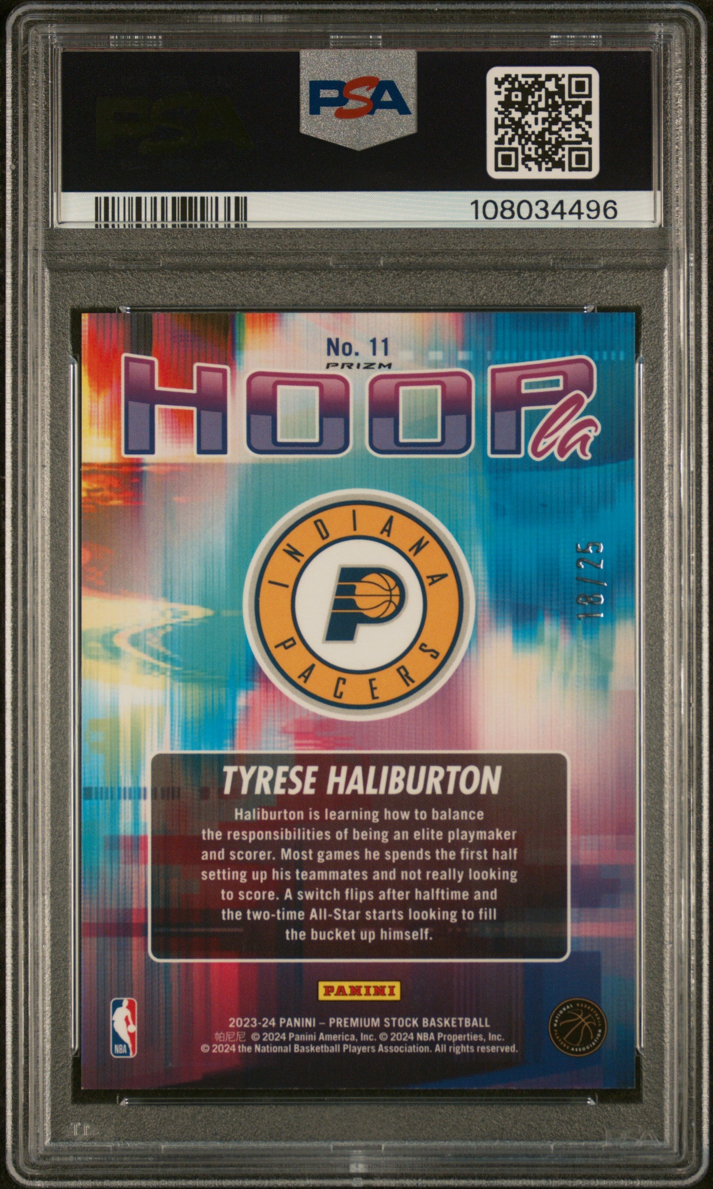 2023 Panini Hoops Premium Hoopla Blue /25 Haliburton PSA 9 - Back