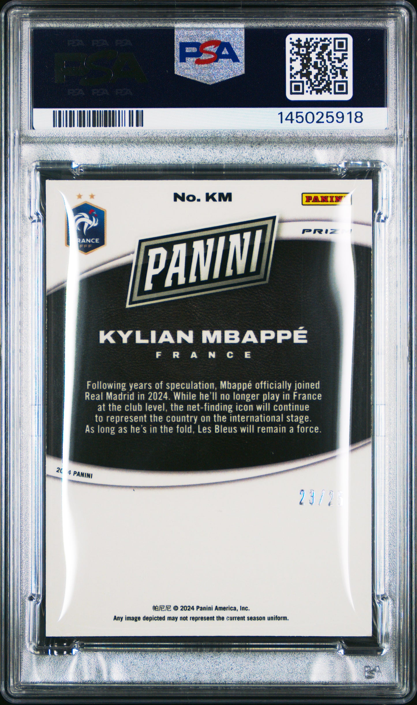 2024 Panini Select Black Friday Silver /25 Mbappé PSA 9 - Back