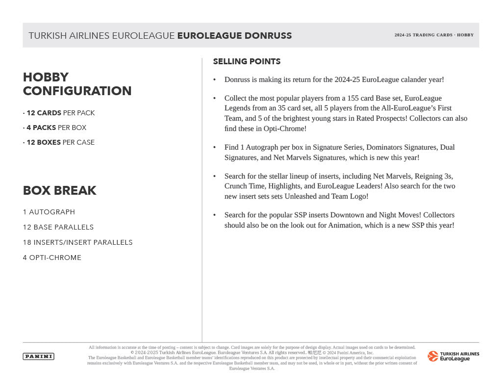 2024-25 Panini Turkish Airlines Euroleague Donruss
