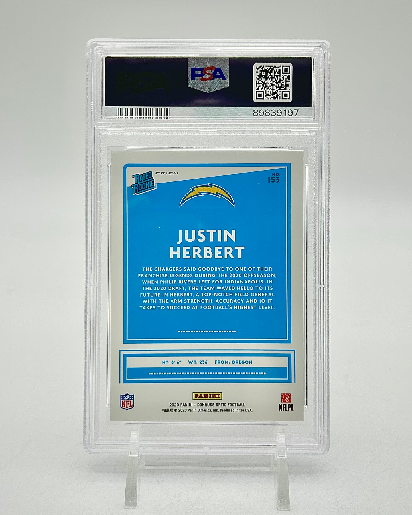 2020 Panini Donruss Optic Blue Scope: #153 Justin Herbert (PSA 10)