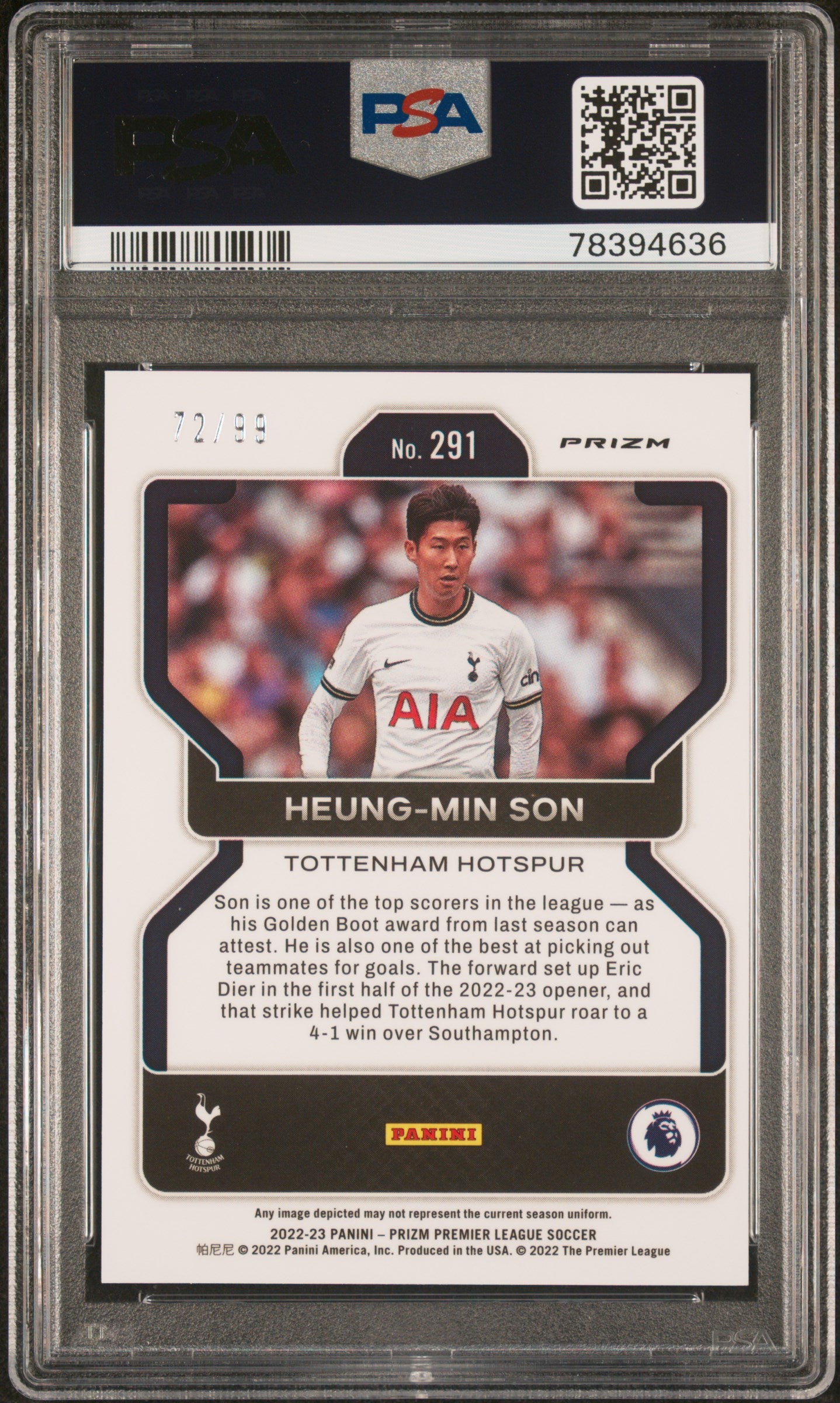 2022 Panini Prizm Premier League Red Mojo /99 #291 Heung-Min Son PSA 9