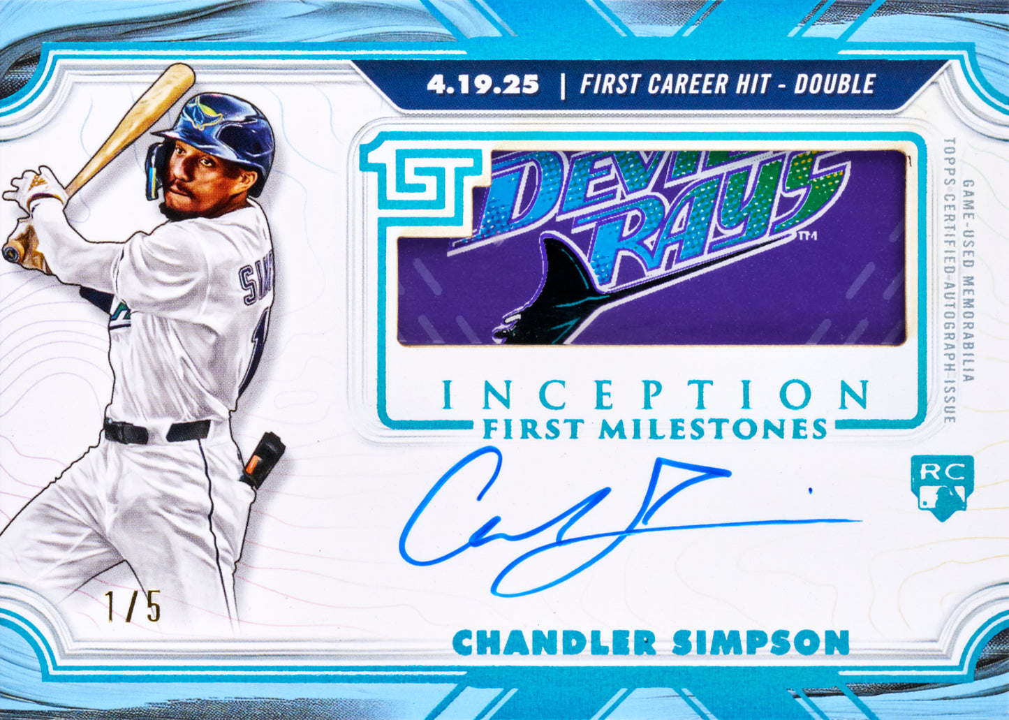 2025 Topps Inception Baseball Chandler Simpson First Milestones Autograph Relic