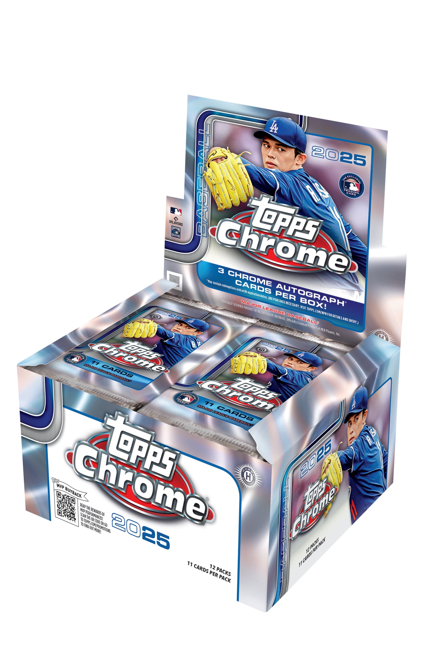 2025 Topps Chrome Baseball Hobby Jumbo box packaging on a white background