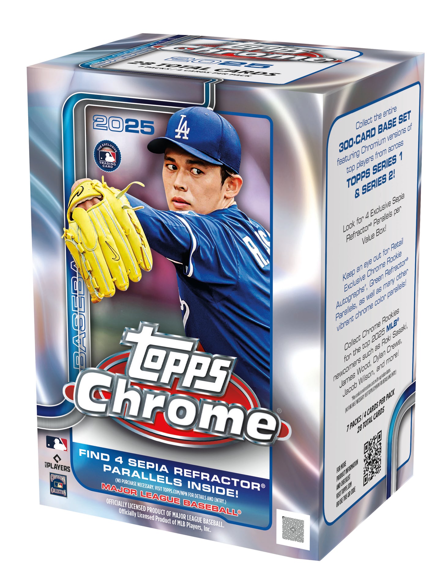 2025 Topps Chrome baseball trading card box with player image and branding