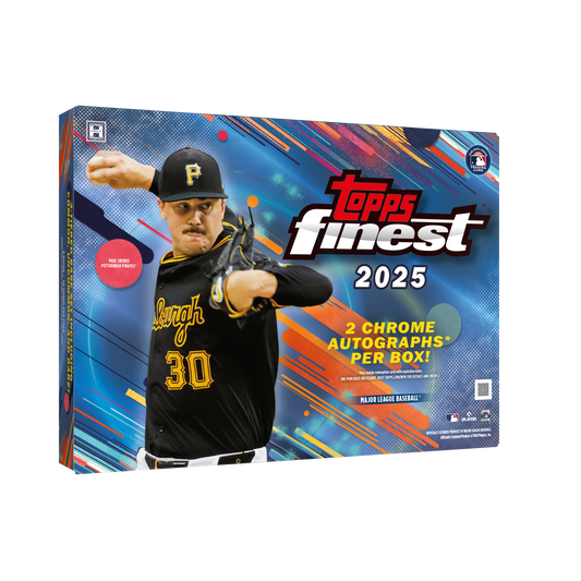 2025 Topps Finest Baseball Hobby trading card box with a baseball player on the cover