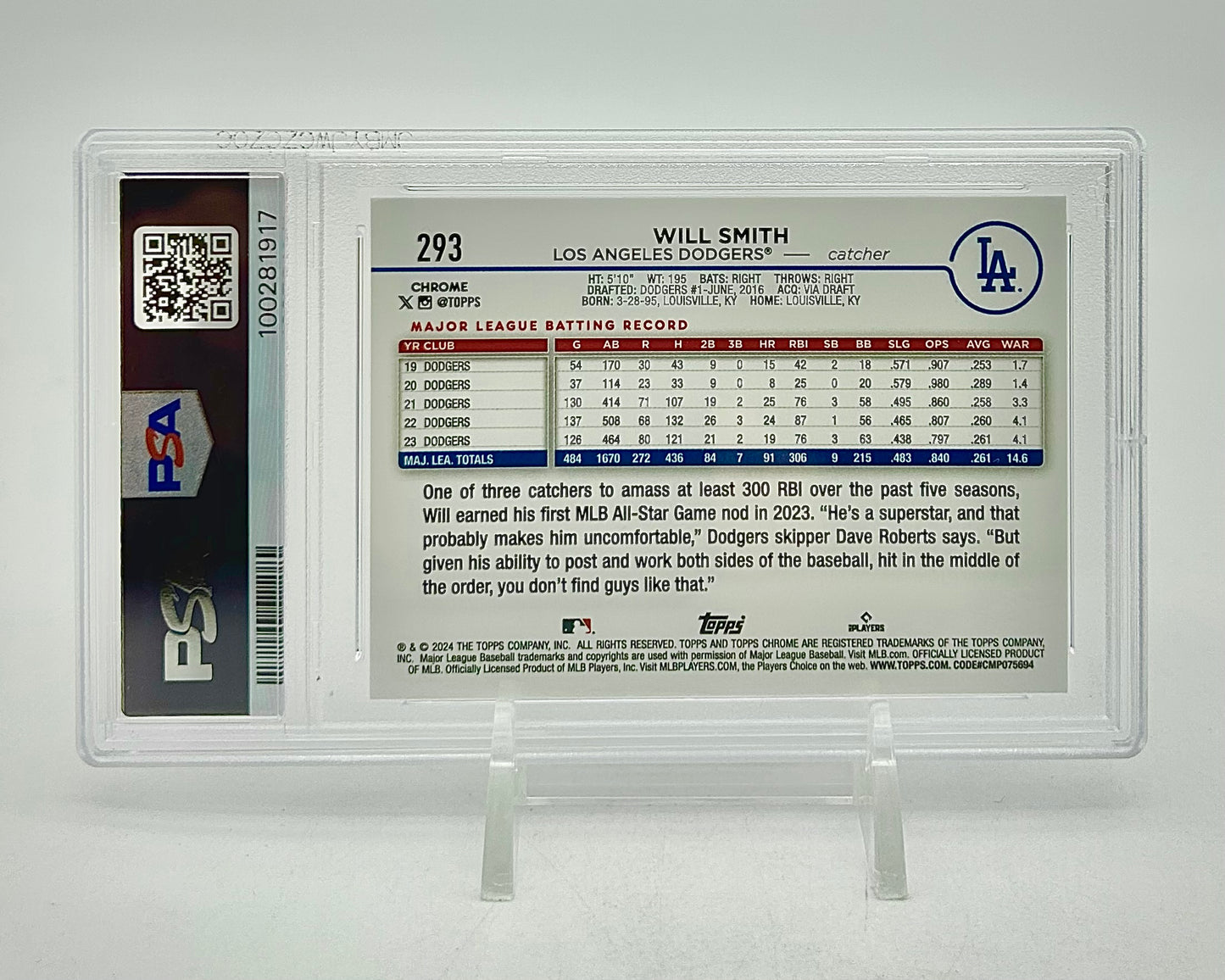 2024 Topps Chrome Sonar Blue Refractor /125: #293 Will Smith (PSA 10)