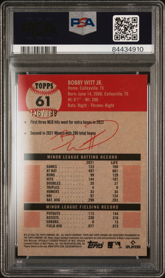 2022 Topps Platinum Anniversary Platinum Toile White/Blue Refractor /199 Bobby Witt Jr. #61 PSA 9