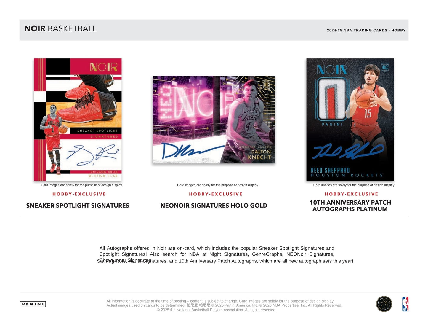 Panini Noir Basketball trading cards with various designs and autographs on a white background.