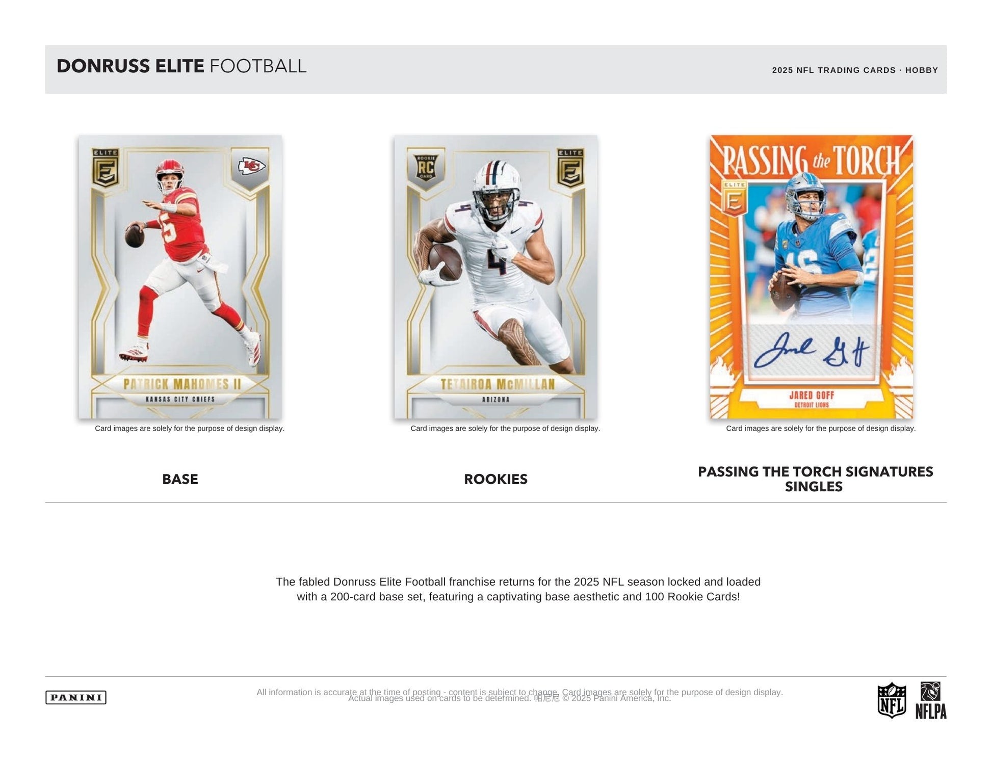 Donruss Elite Football trading cards with player images and text on a white background