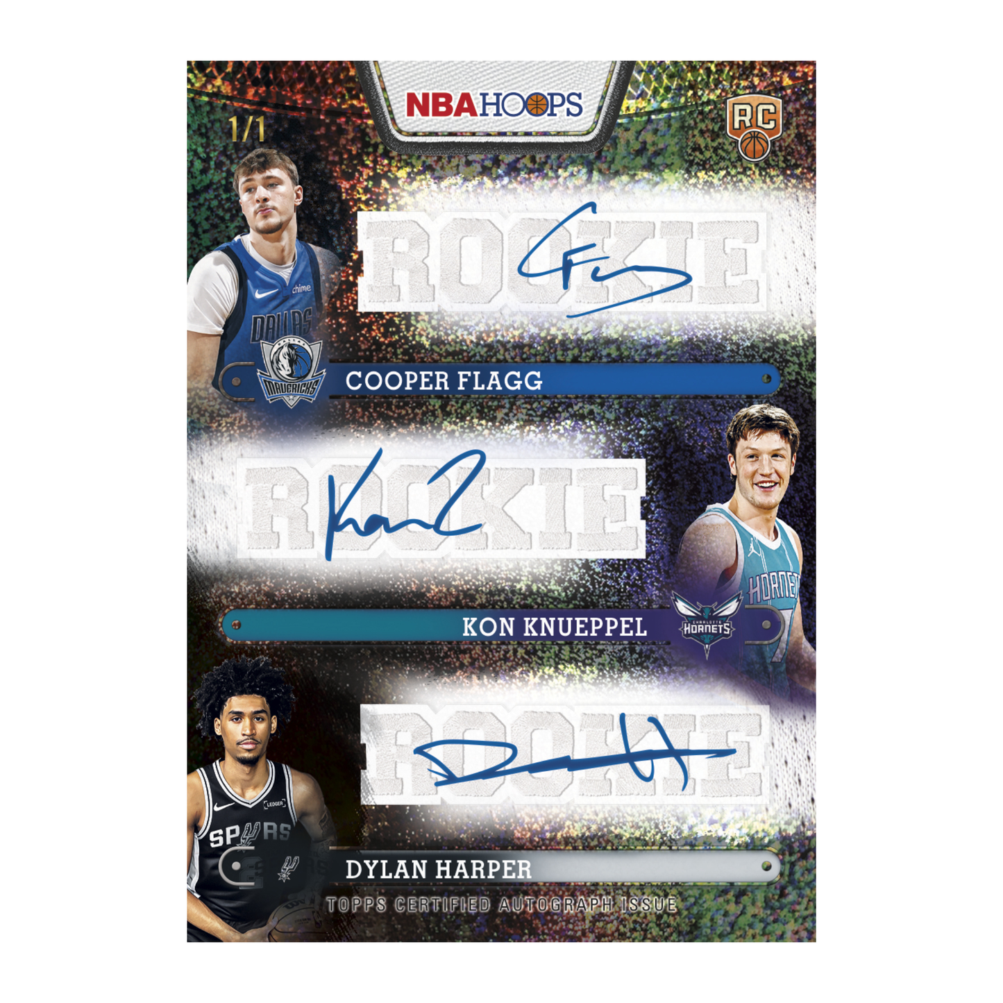 2025-26 Topps NBA Hoops Basketball Tripple Rookie Signatures Cooper Flagg, Kon Knueppel, and Dylan Harper