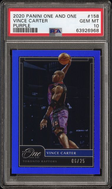 2020 Panini One and One Purple #158 Vince Carter PSA 10