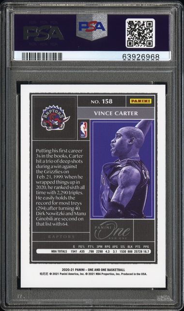2020 Panini One and One Purple #158 Vince Carter PSA 10