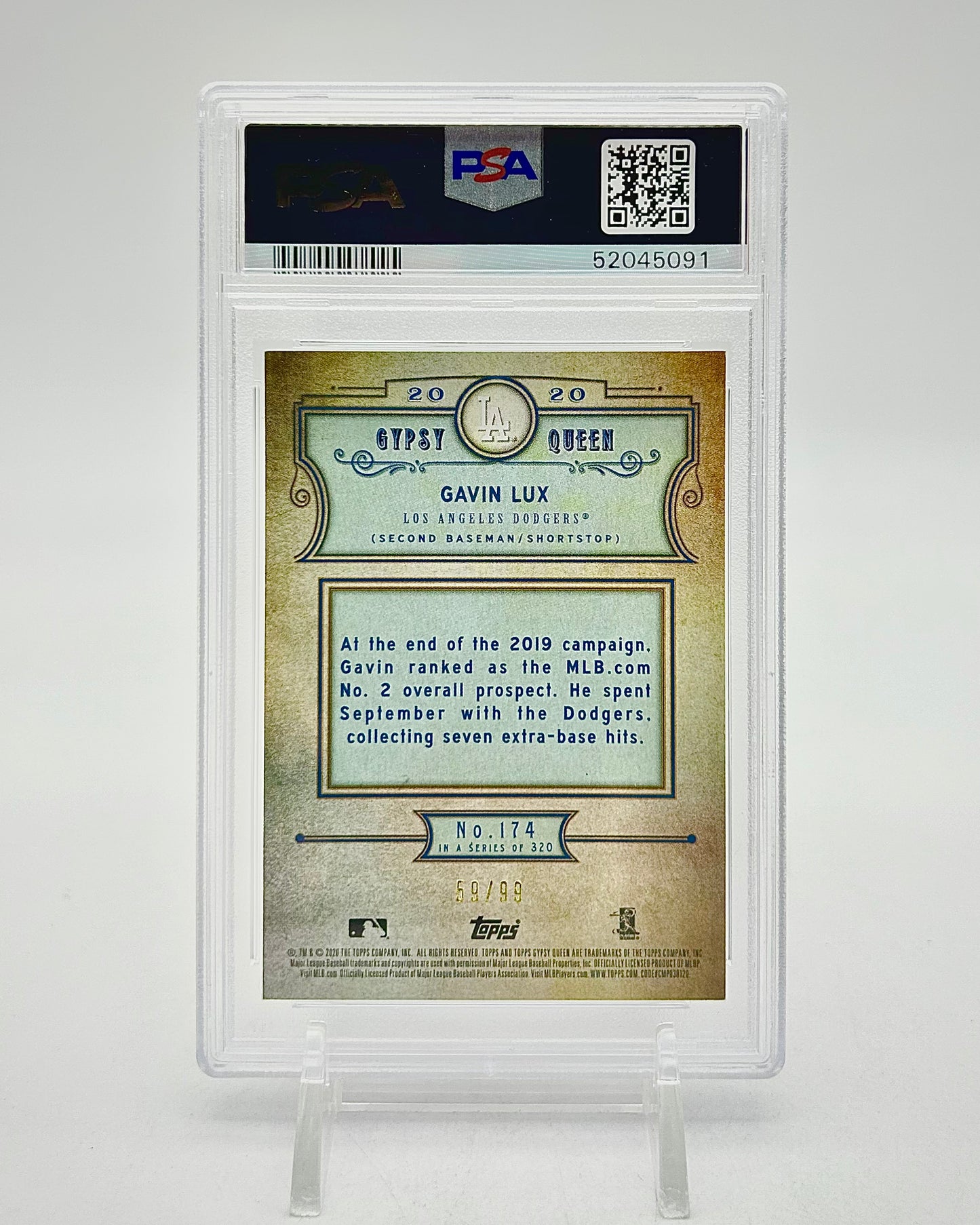 2020 Topps Gypsy Queen Chrome Box Topper Blue Refractor /99 Gavin Lux #174 PSA 10