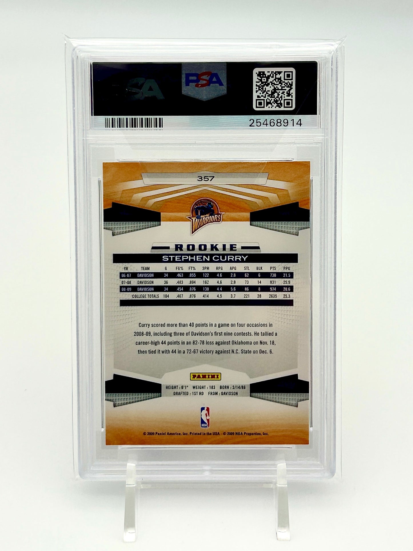 2009 Panini Stephen Curry Rookie Card PSA 10