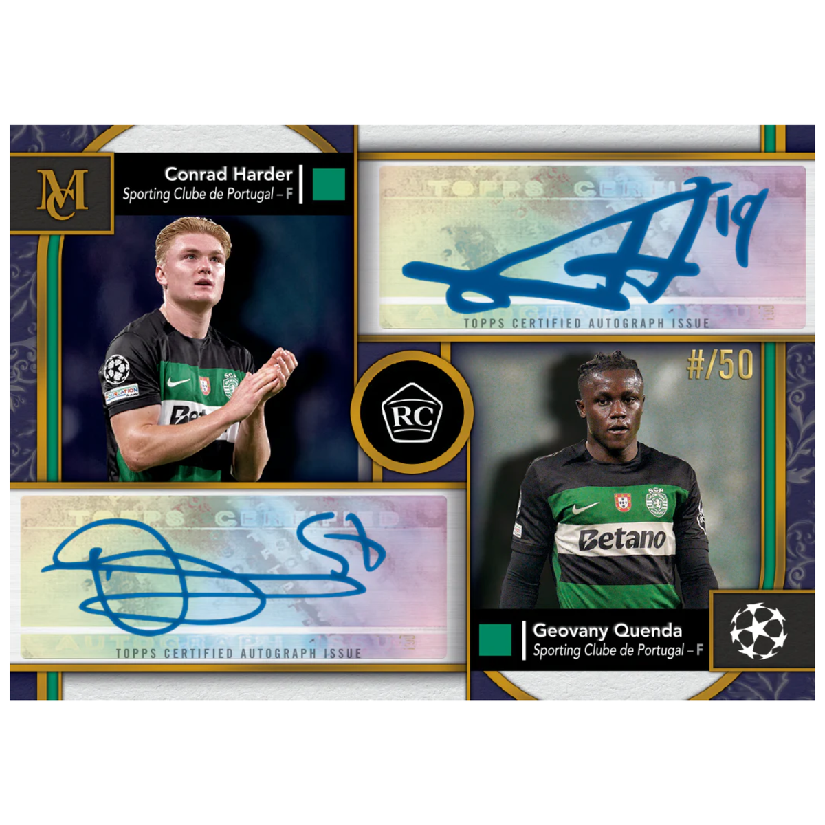 2024-25 Topps Museum Collection UEFA Club Competition Soccer Rookie Connection Dual Auto Conrad Harder and Geovany Quenda