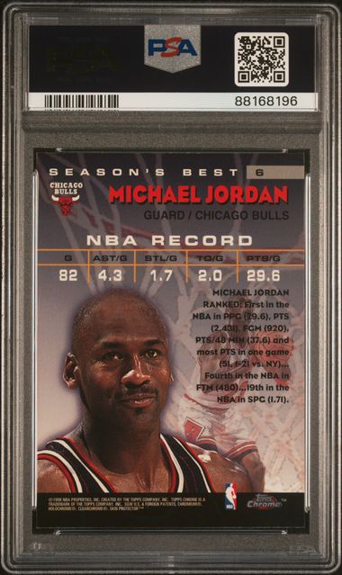 1997 Topps Chrome Seasons Best # 6 Michael Jordan PSA 9 - Back