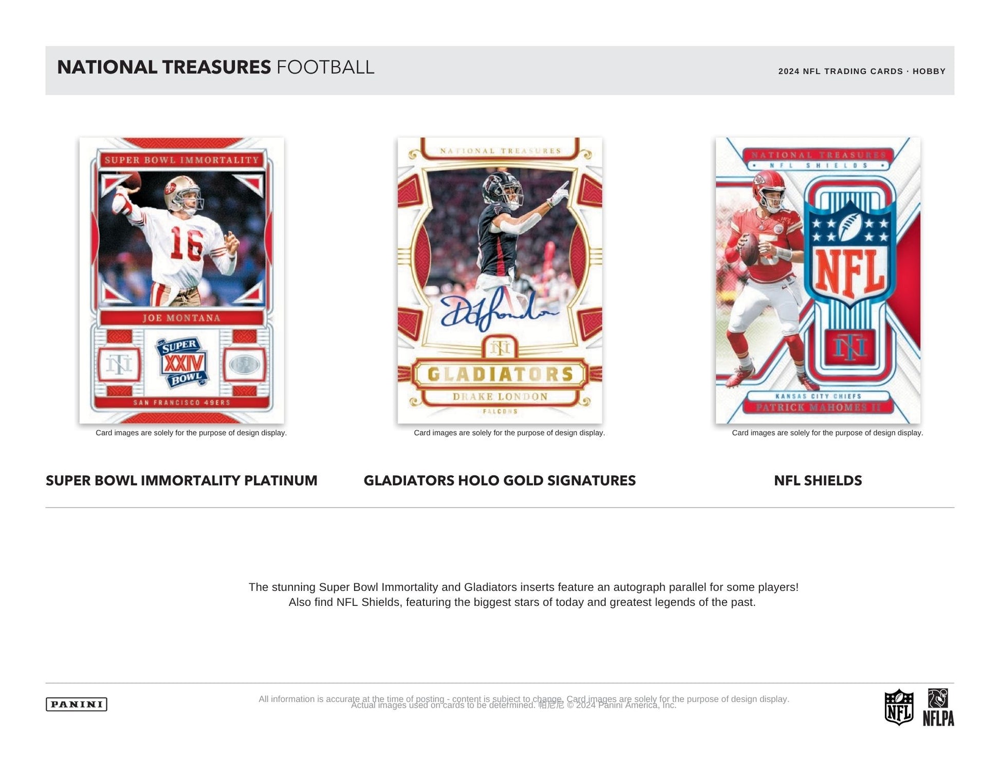 Three football trading card packs from Panini National Treasures on a white background