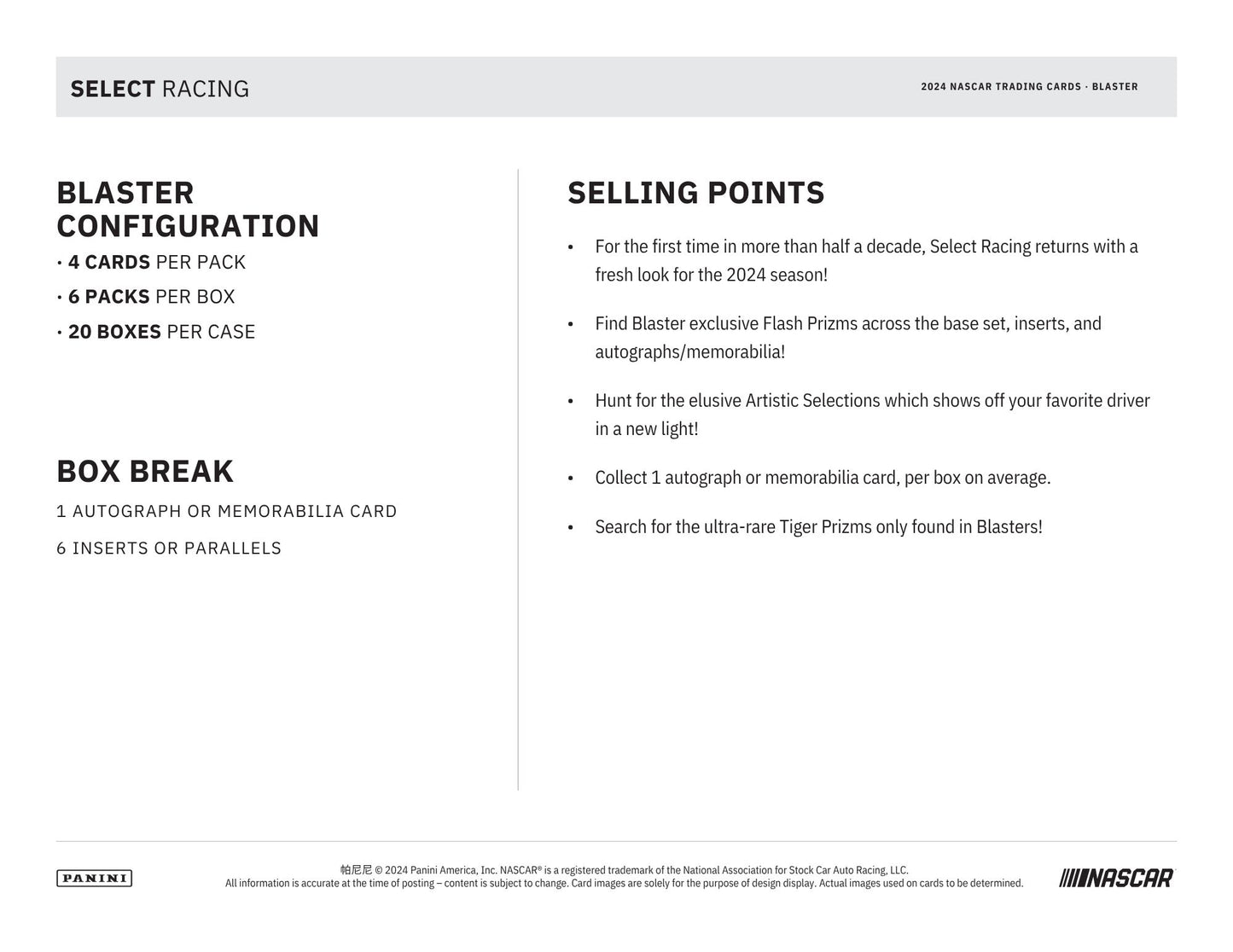 2024 Panini Select Racing Blaster Box