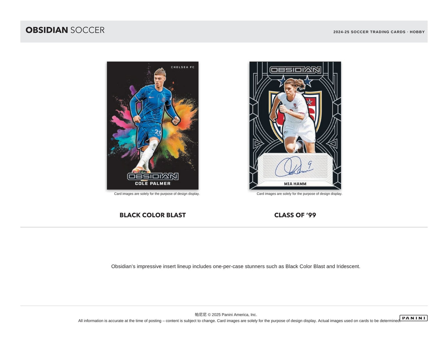 Two soccer trading cards from Panini Obsidian Soccer on a white background