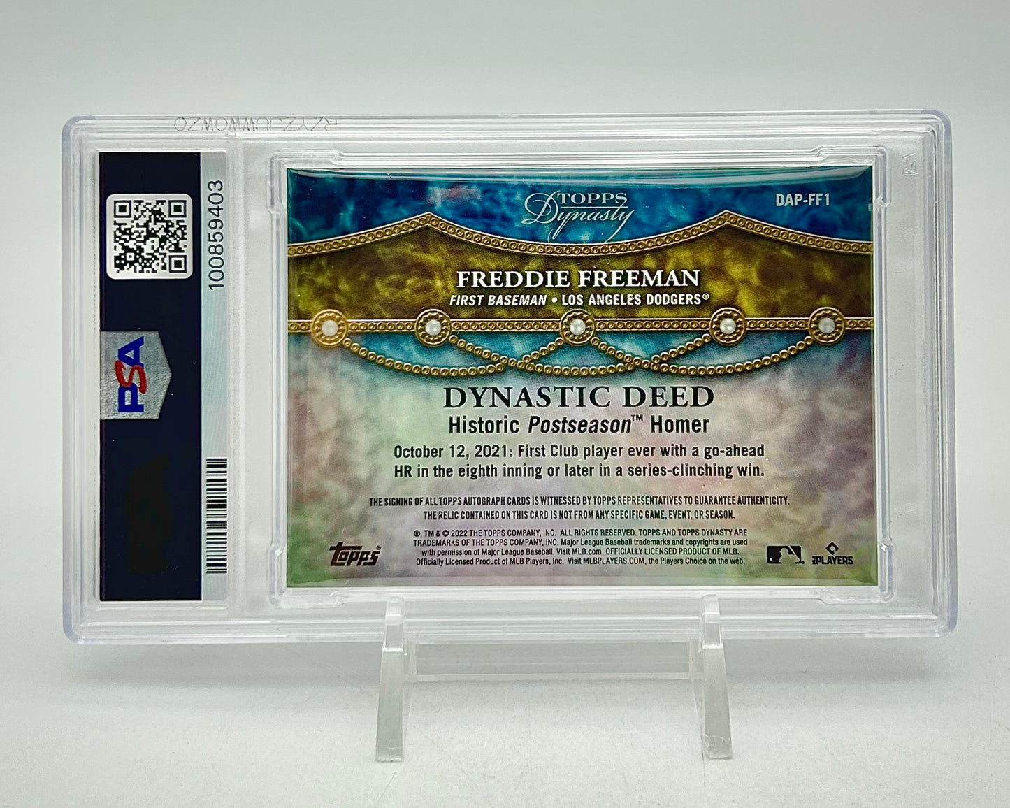 2022 Topps Dynasty Autographed Patch 05/10: #DAP-FF1 Freddie Freeman (PSA 8)