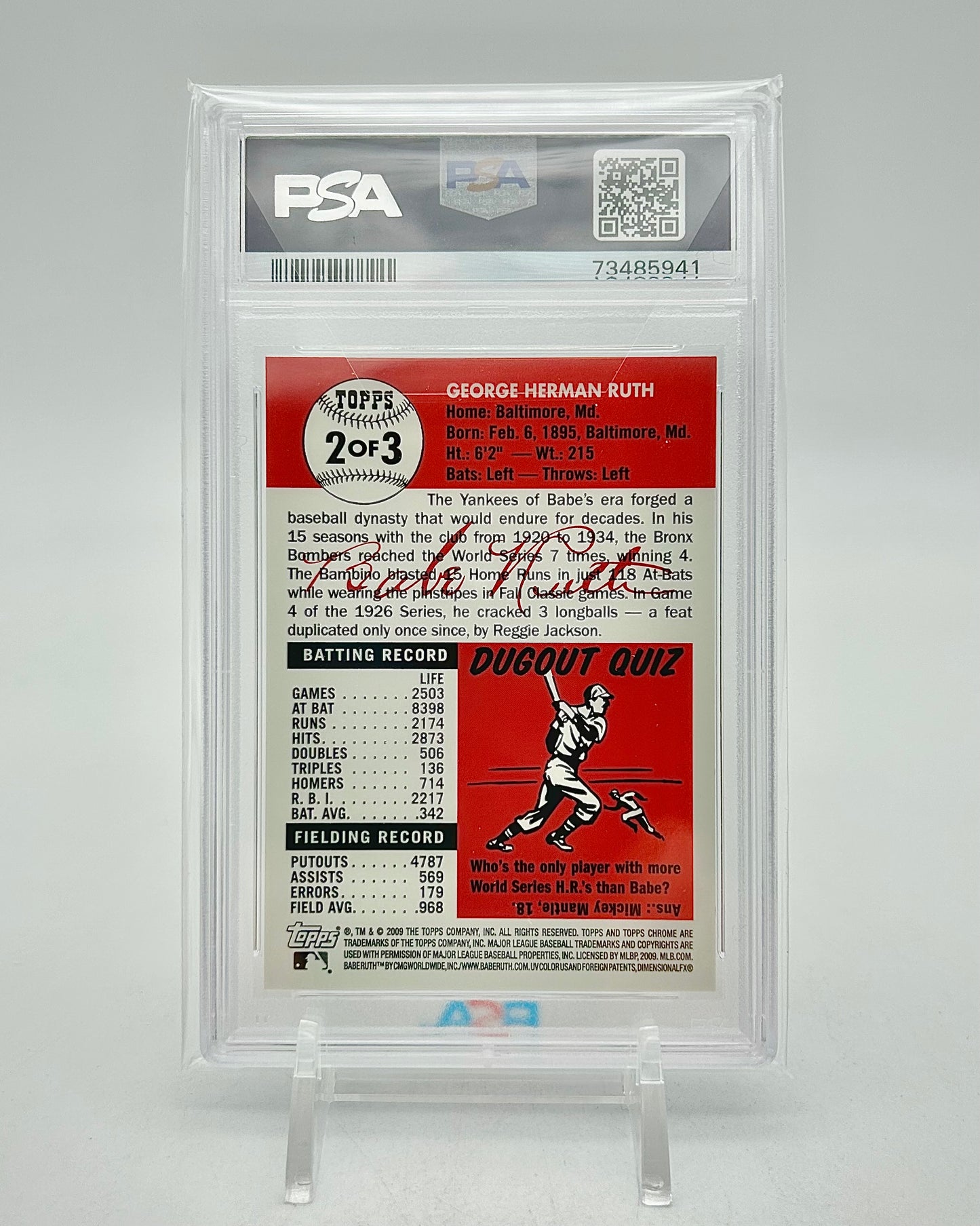 2009 Topps Factory Set Gold Refractor: #2 Babe Ruth (PSA 10)