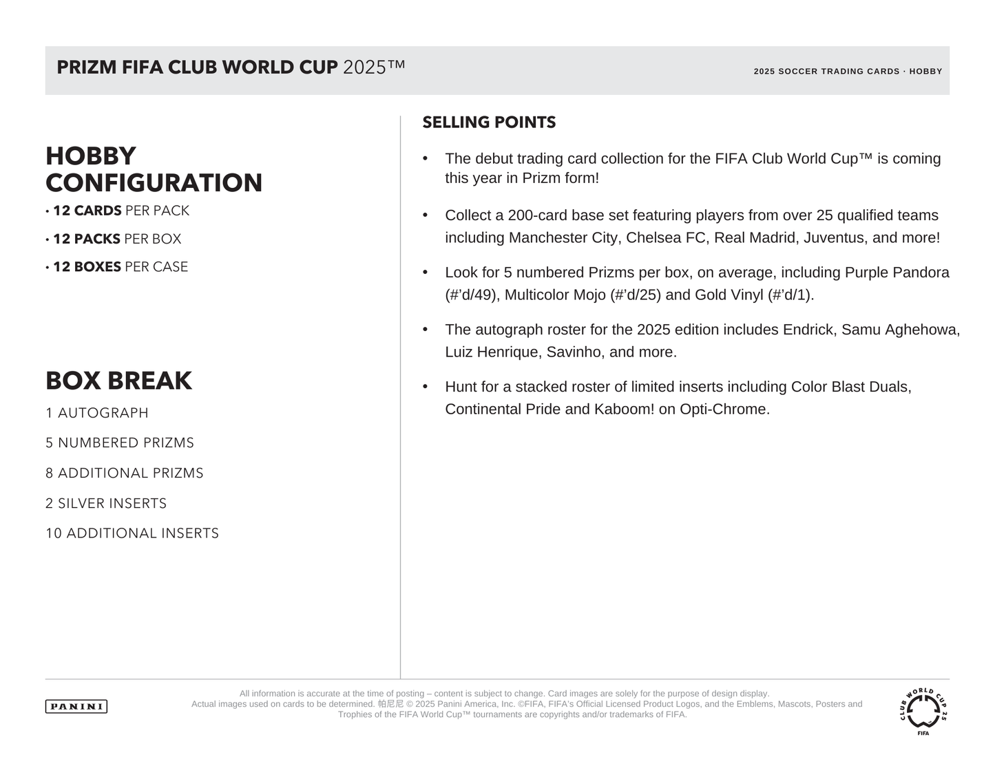 2025 Panini Prizm FIFA Club World Cup Soccer Hobby Box