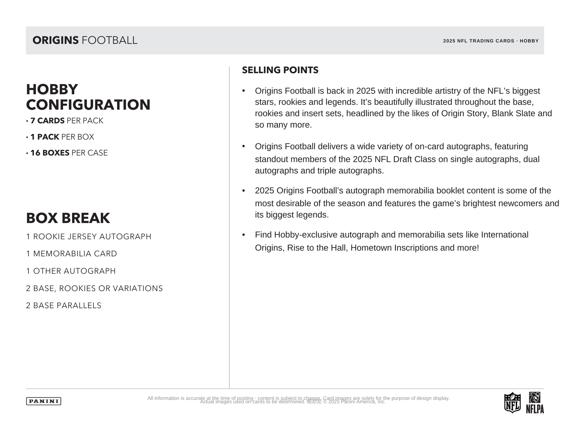 2025 Panini Origins Football Hobby Box
