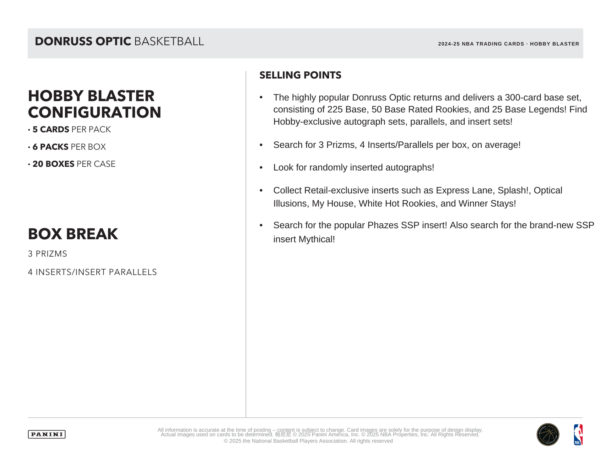 2024-25 Panini Donruss Optic Basketball Hobby Blaster Box