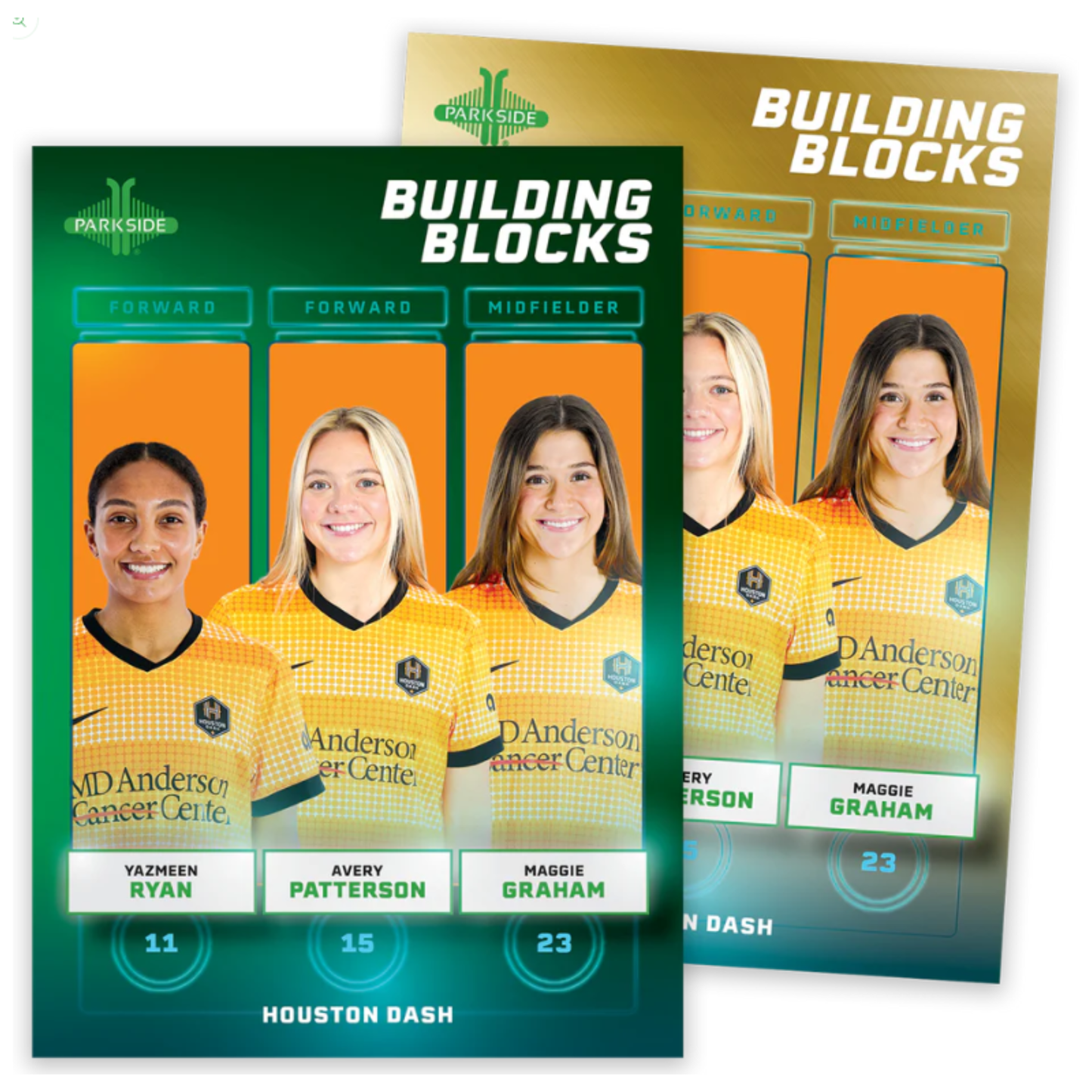 2025 Parkside NWSL Collection Vol. 2 Women's Soccer Building Blocks Yazmeen Ryan, Avery Petterson, and Maggie Graham