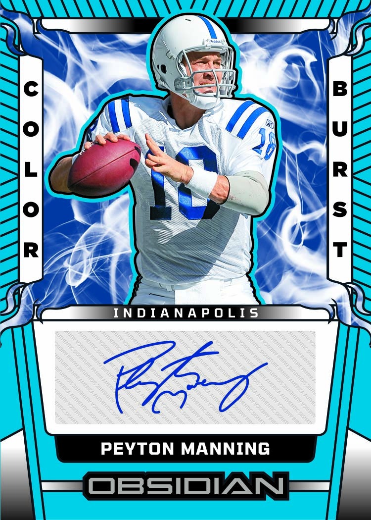 2026 Panini Obsidian Football Peyton Manning Color Burst Signatures Blue Card