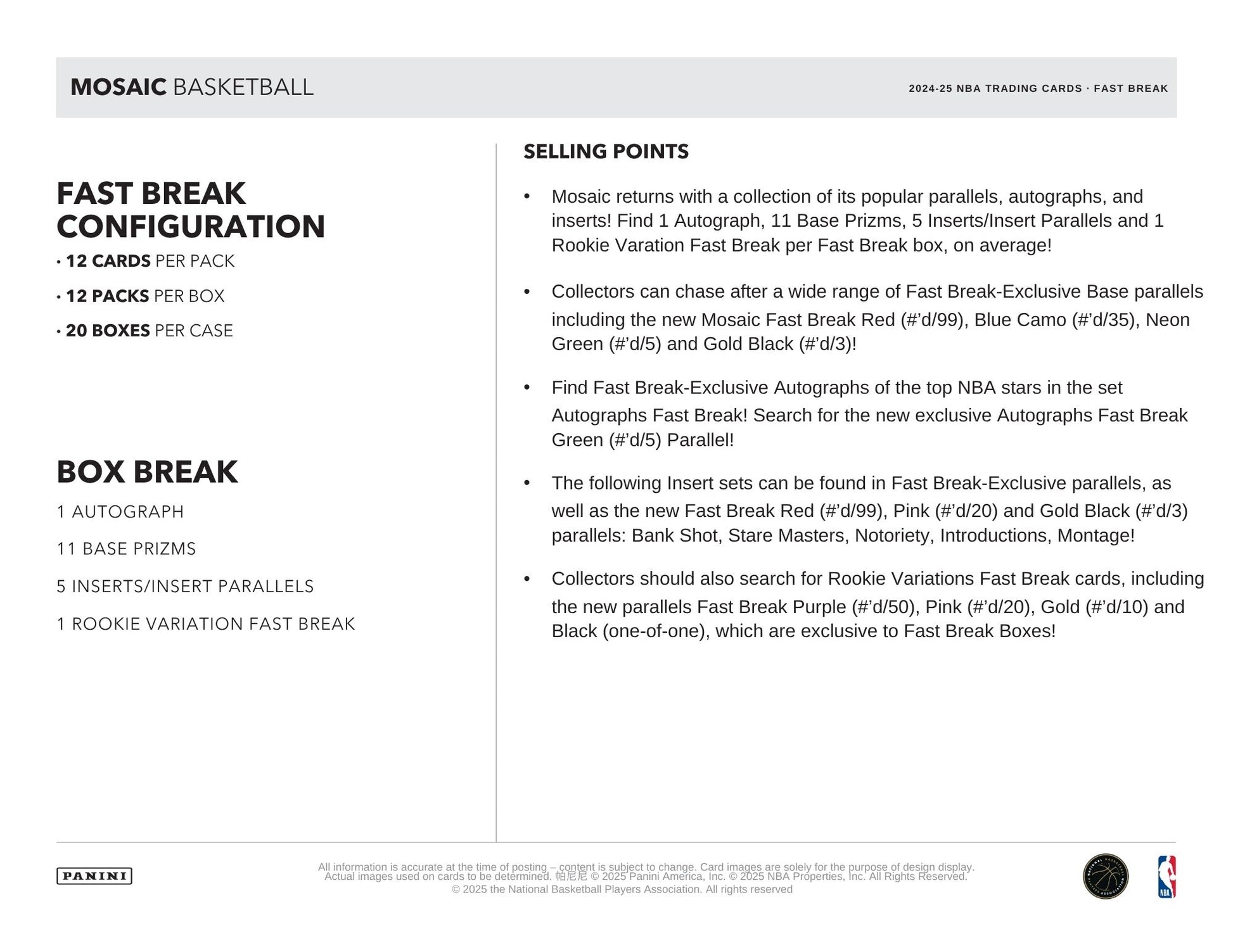 2024-25 Panini Mosaic Basketball Fast Break Box