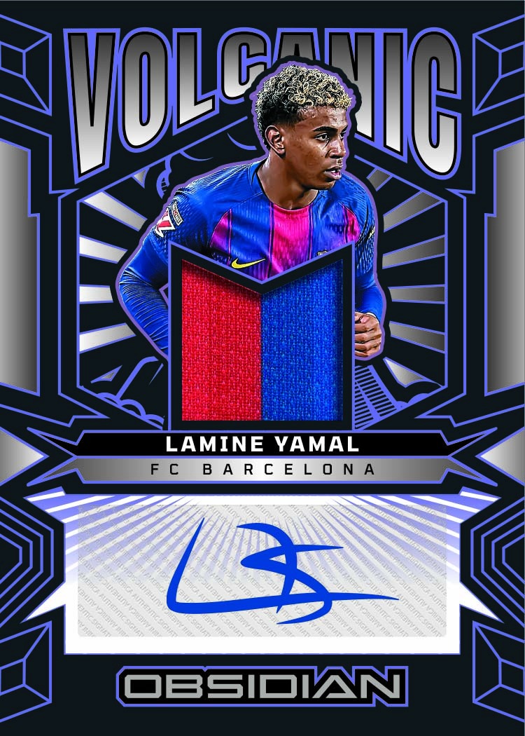 2025-26 Panini Obsidian Soccer Lamine Yamal Volcanic Material Signatures Electric Etch Purple Card