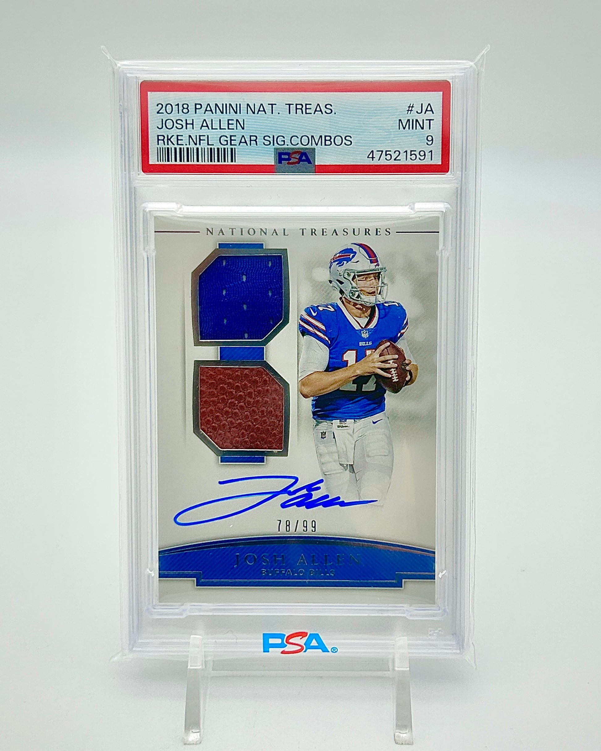 2018 Panini National Treasures Rookie NFL Gear Signature Combos /99 Josh Allen PSA 9