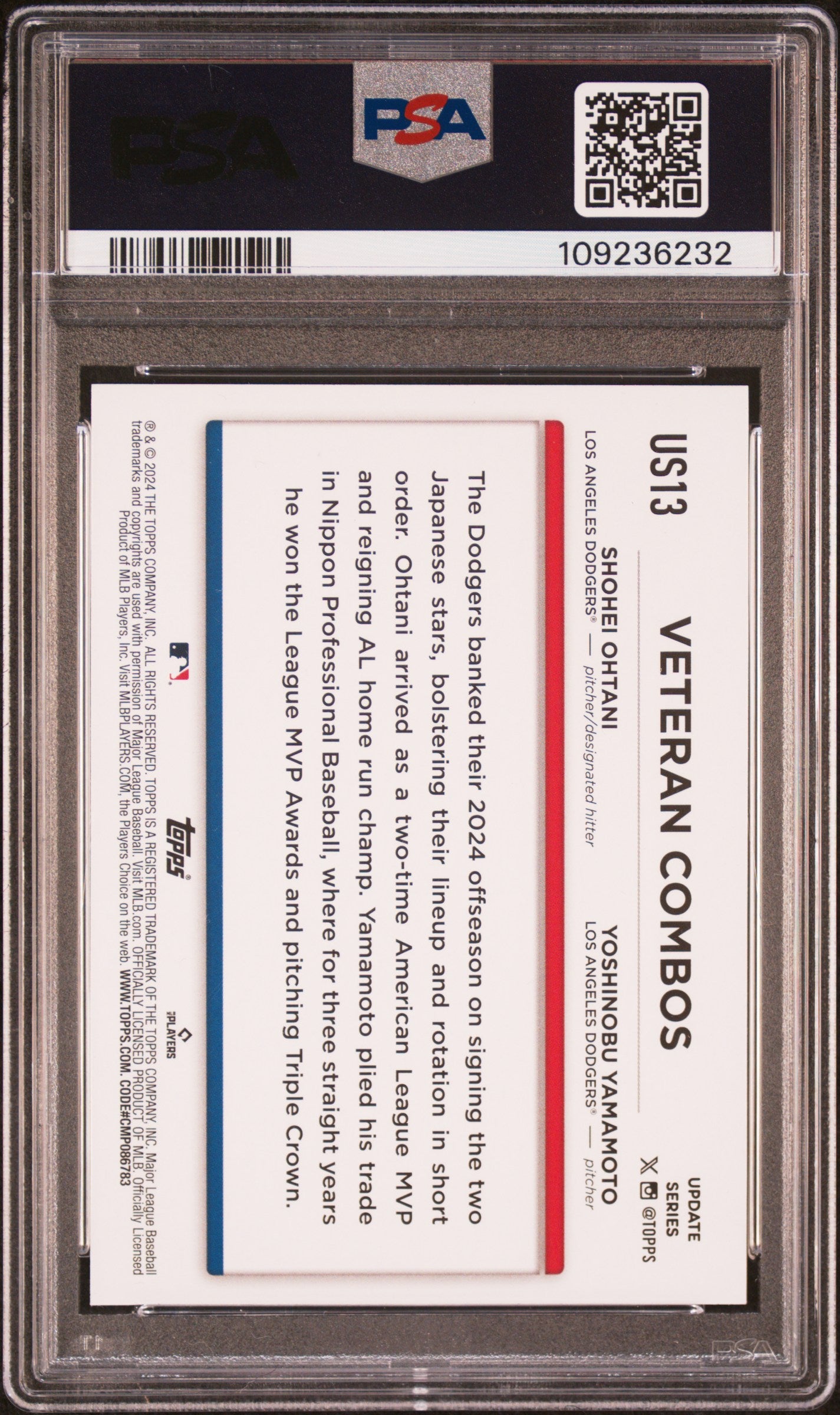 2024 Topps Update Ghost Shohei Ohtani / Yoshinobu Yamamoto #US13 PSA 10