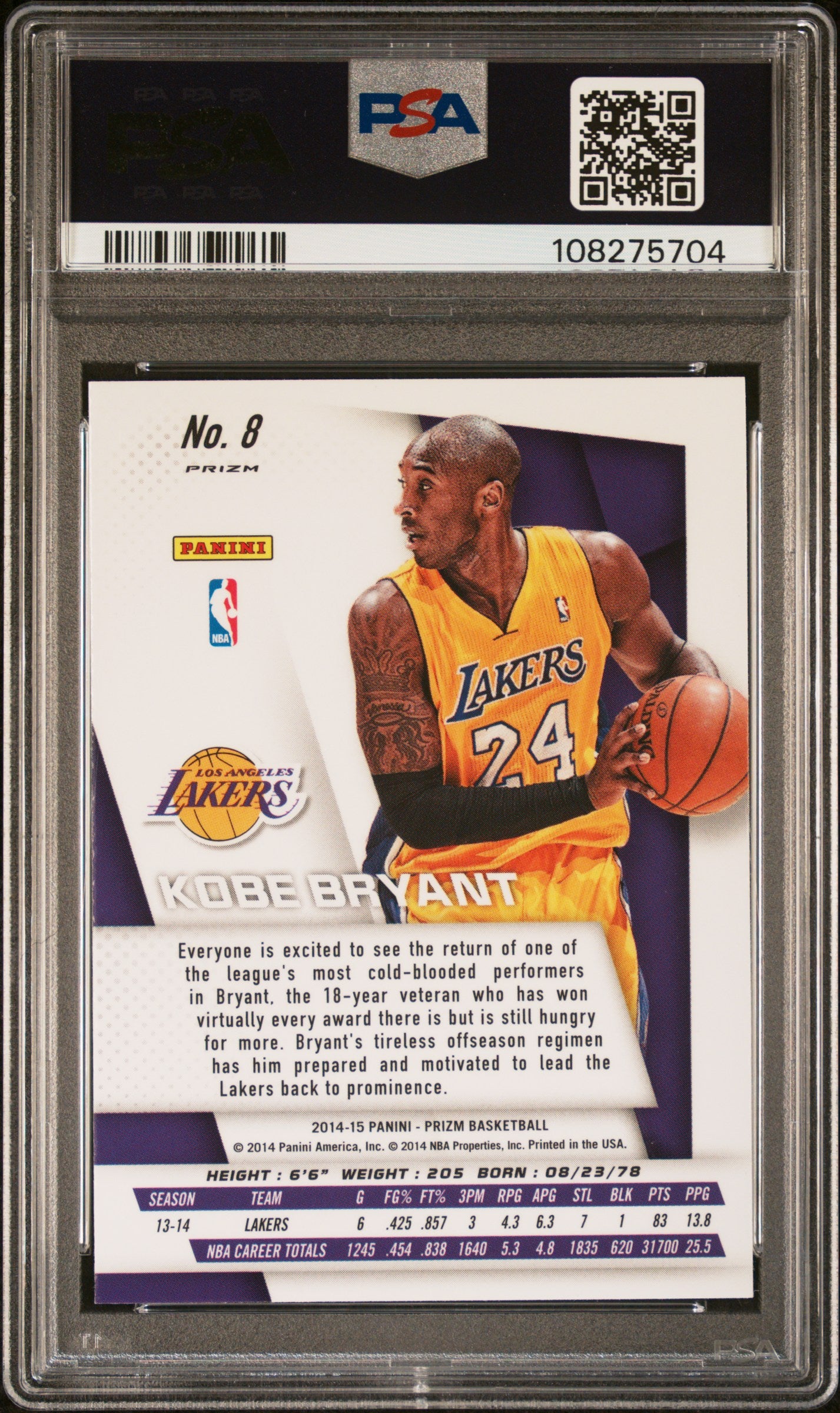 2014 Panini Prizm SP Variations Prizm Kobe Bryant #8 PSA 10
