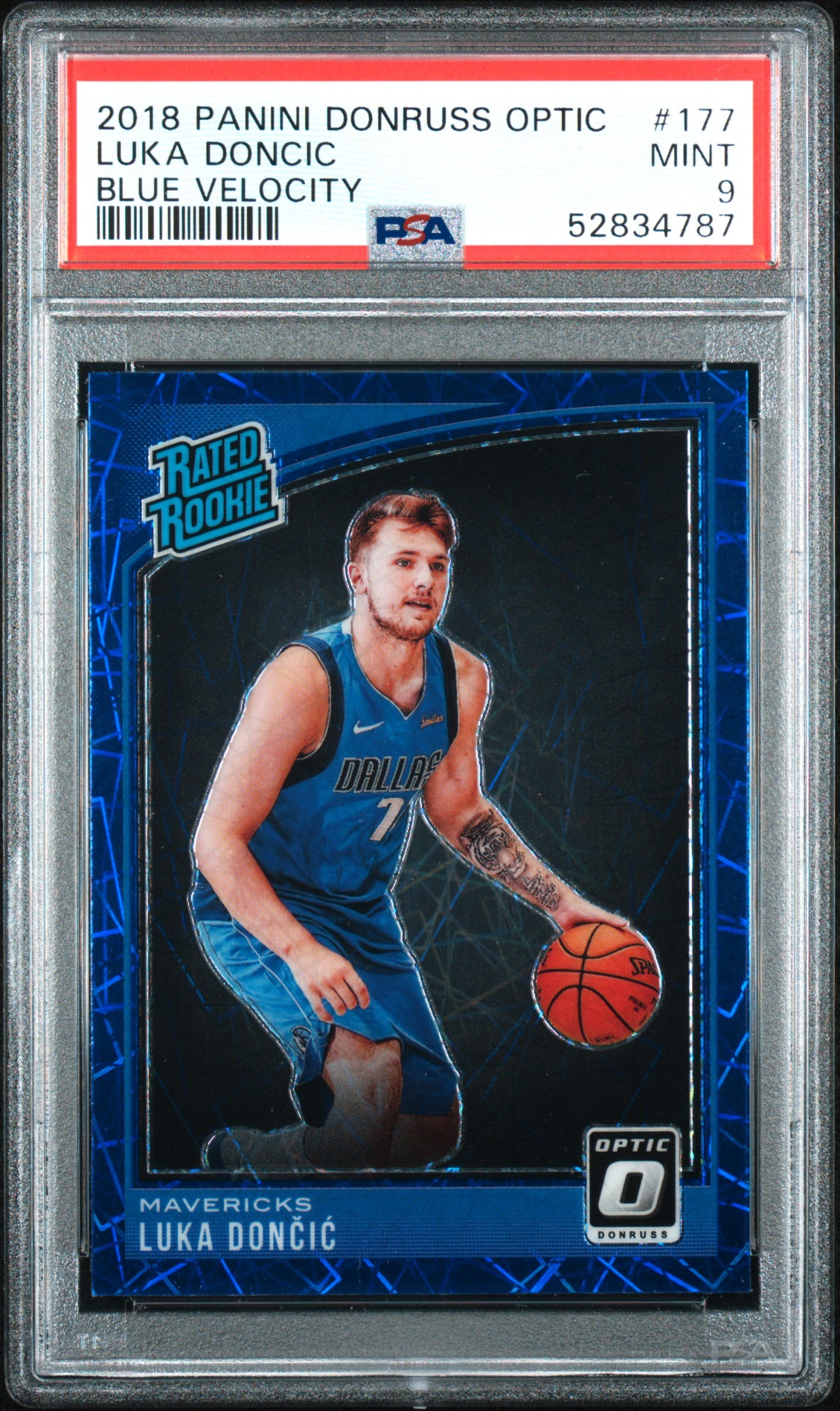 2018 Panini Donruss Optic Blue Velocity: #177 Luka Doncic (PSA 9)