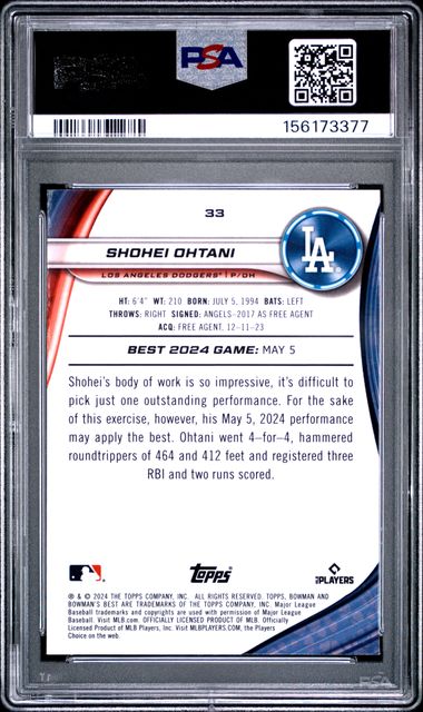 2024 Bowman's Best #33 Shohei Ohtani PSA 9 - Back
