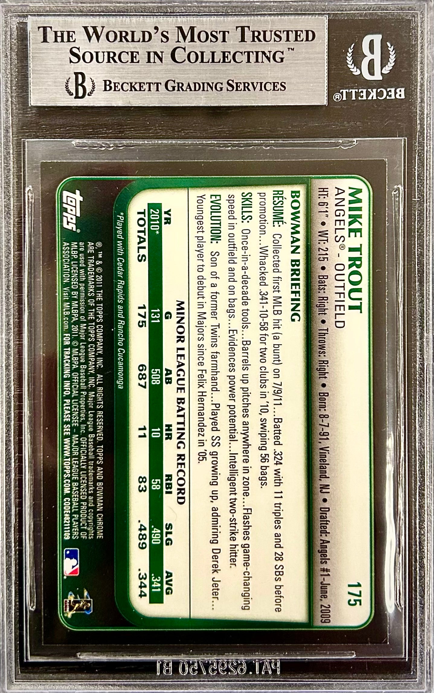 2011 Bowman Chrome #175 Mike Trout BGS 8346717