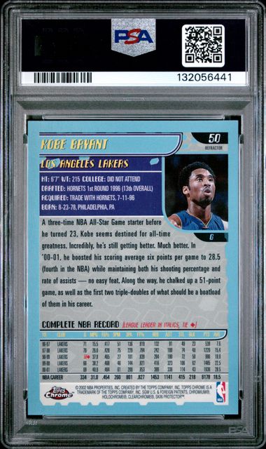 2001 Topps Chrome Refractor #50 Kobe Bryant PSA 9 - Back