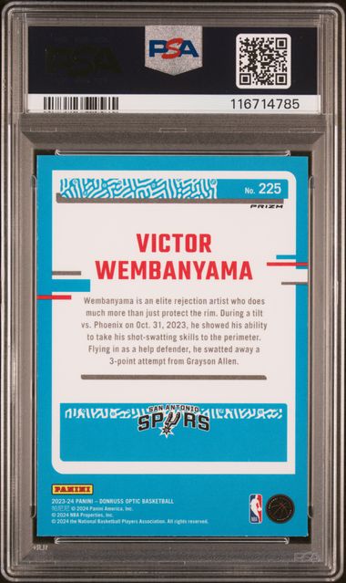 2023 Panini Donruss Optic Hyper Pink #225 Victor Wembanyama PSA 9 - Back