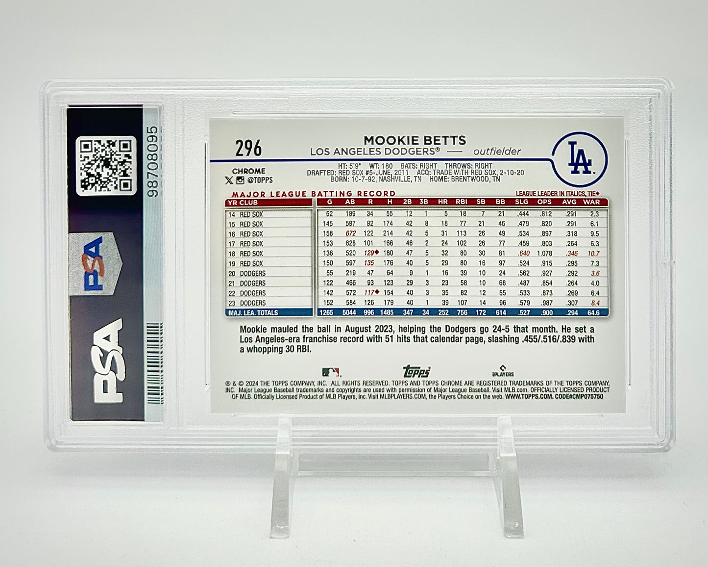 2024 Topps Chrome Variation - Green Speckle Refractor /99: #296 Mookie Betts (PSA 9)