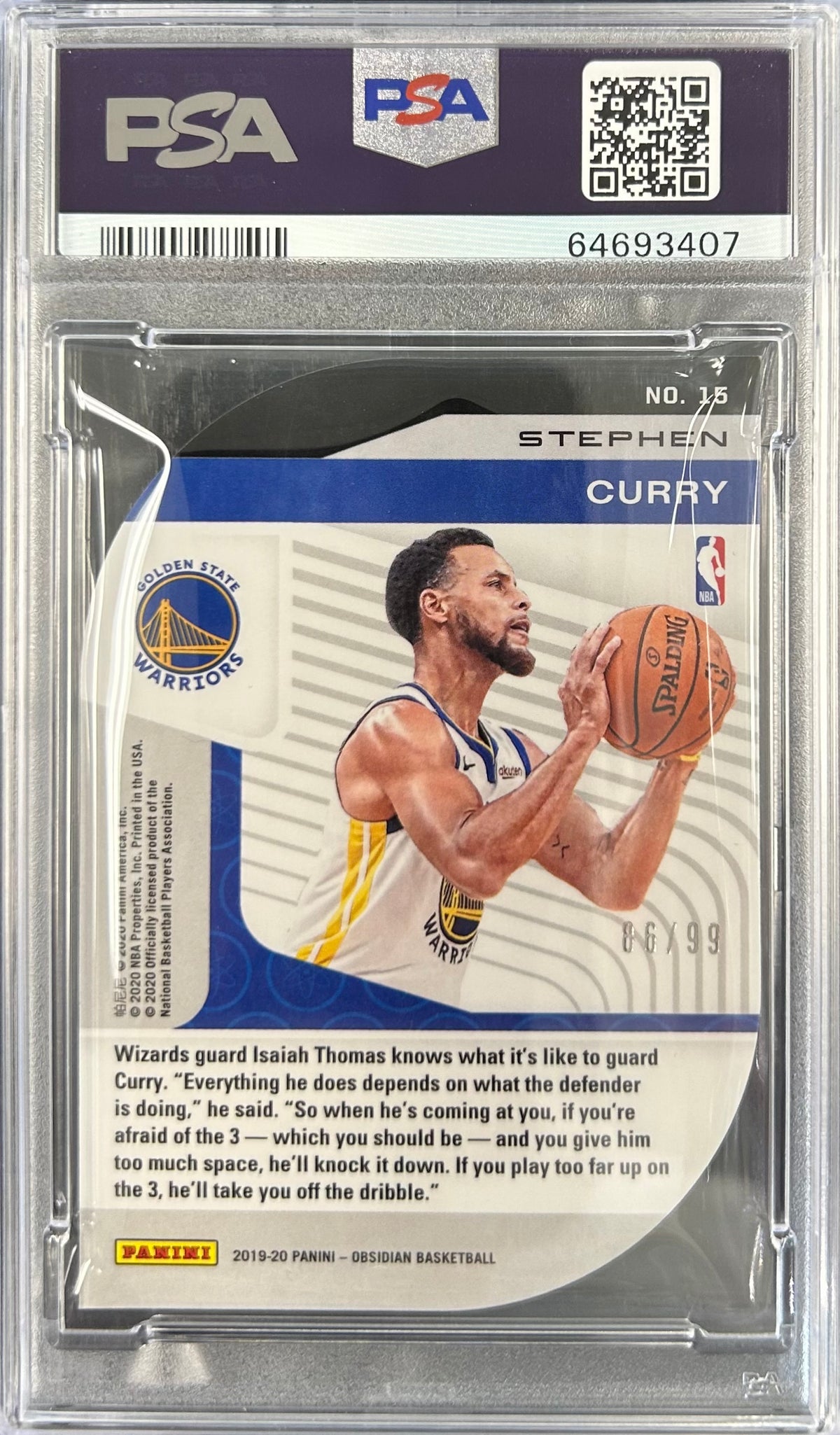 2019 Panini Obsidian Atomic /99 #15 Stephen Curry PSA 9