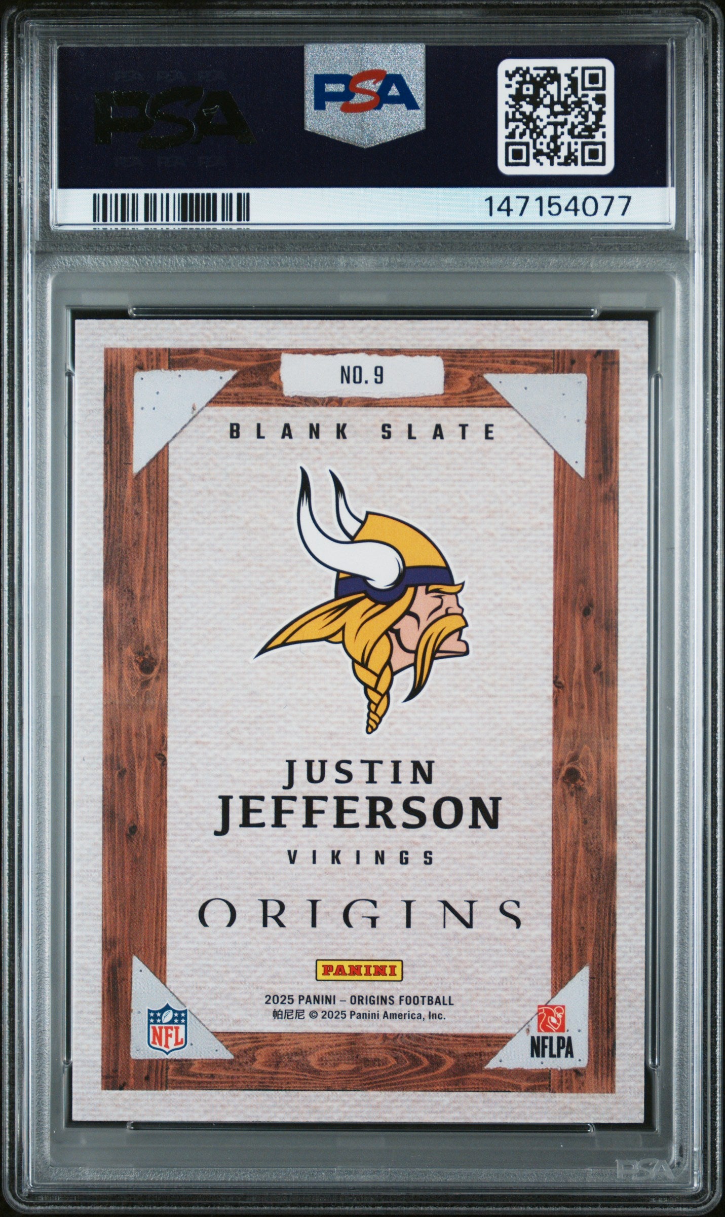 2025 Panini Origins Blank Slate #9 Justin Jefferson PSA 9