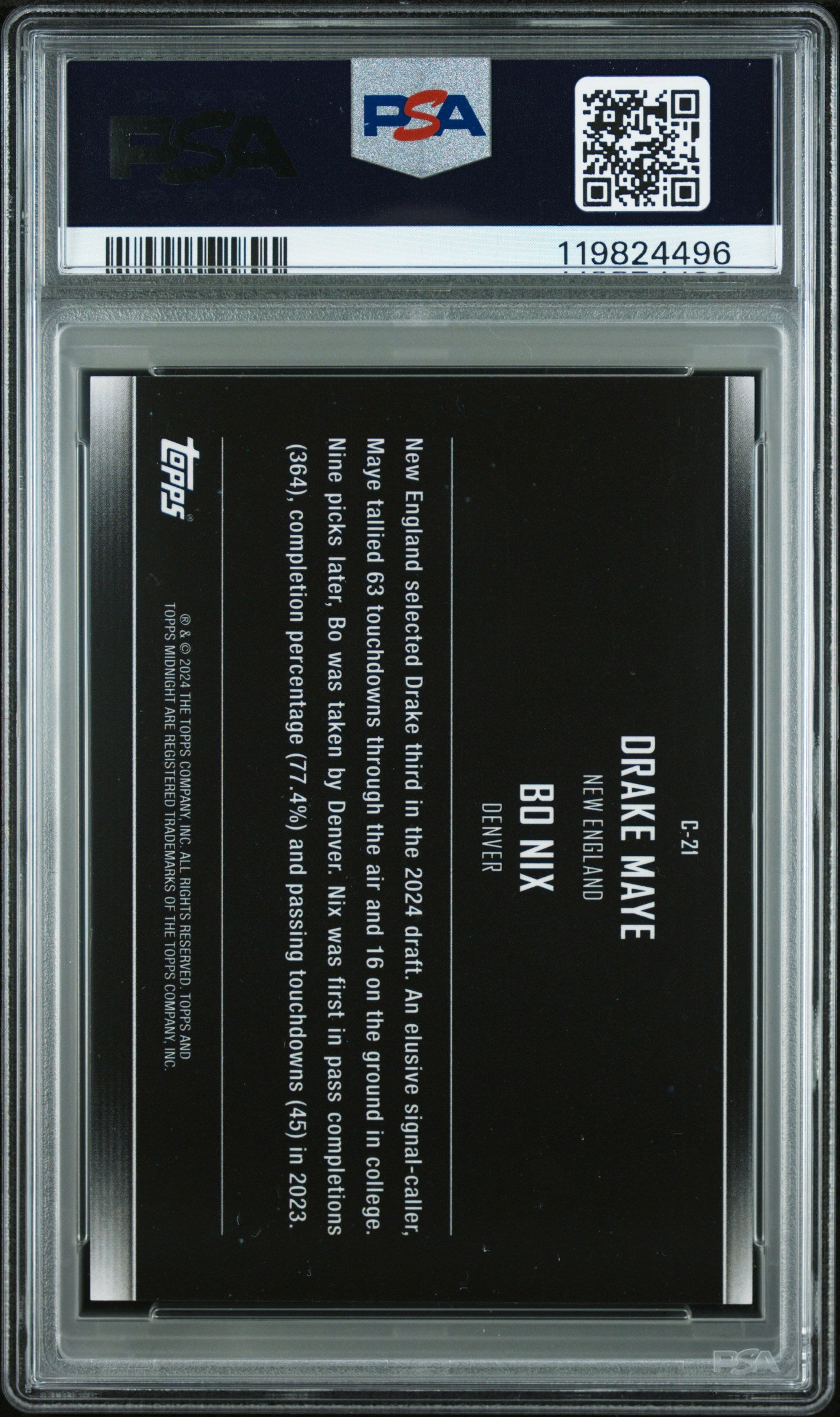 2024 Topps Midnight Constellations Dusk /75 Bo Nix / Drake Maye #C21 PSA 9