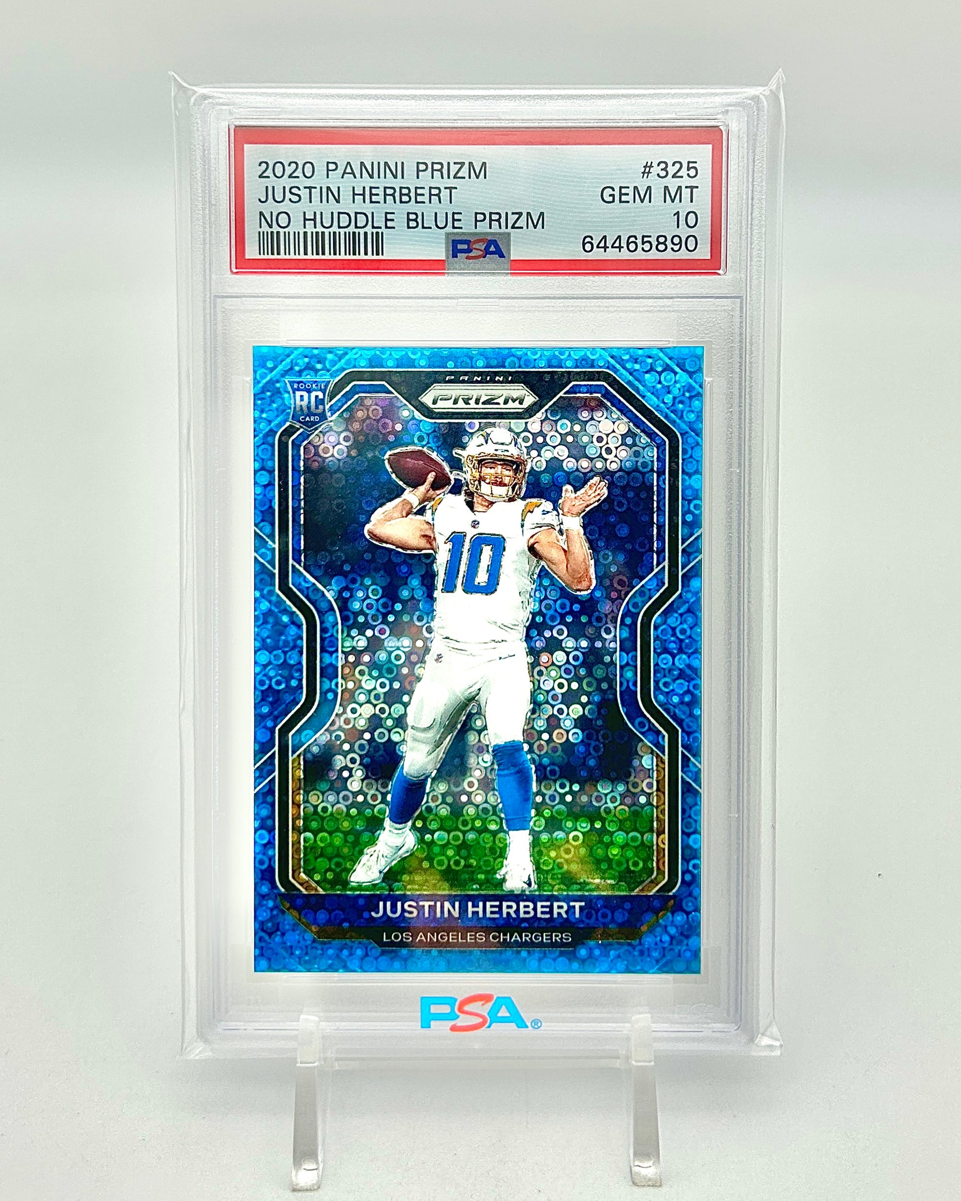 2020 Prizm No Huddle Blue Prizm /79 Justin Herbert Rookie Card PSA 10