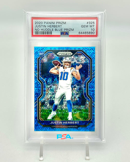 2020 Prizm No Huddle Blue Prizm /79 Justin Herbert Rookie Card PSA 10